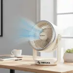 Ventilador Dehuka Circulador De Aire Silencioso, Flujo Potente, Portátil A Batería Con Usb Beige