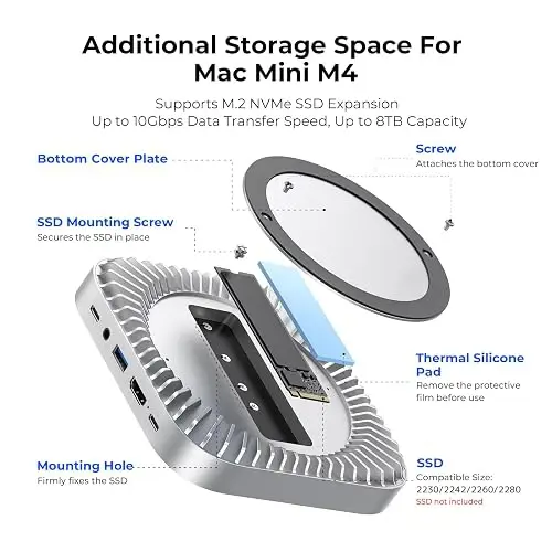 Base Para Mac Mini M4, Hub Usb C De Aluminio Para