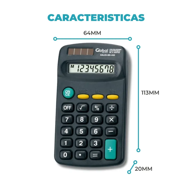 Calculadora de Bolsillo 8 Dígitos Modelo 402 Negra Global