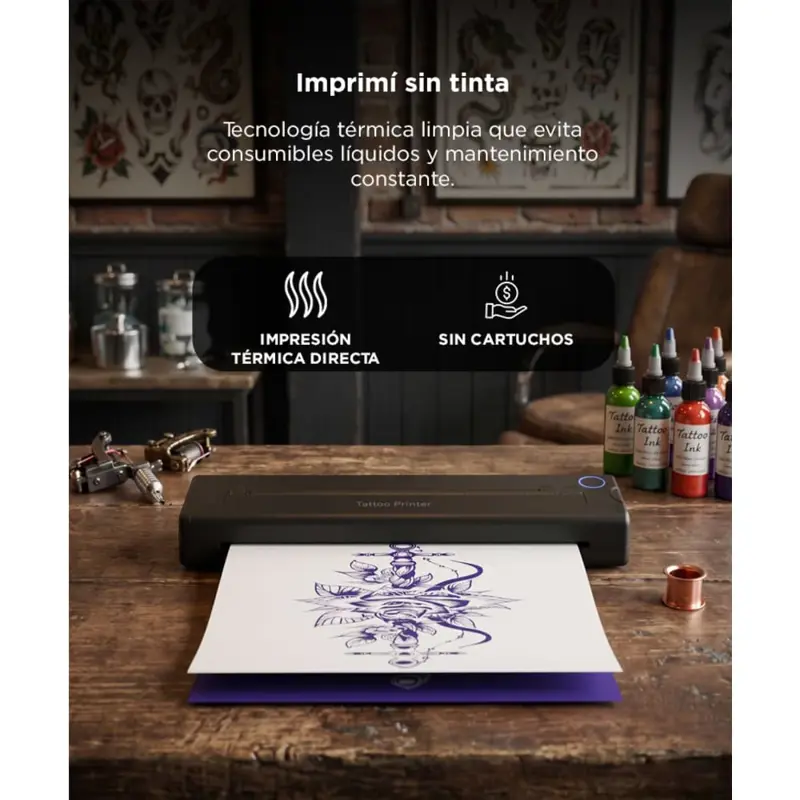 Impresora De Tatuajes Portatil Gadnic Impresion Termica 203 DPI BT Y Cable Bateria 1500 mAh