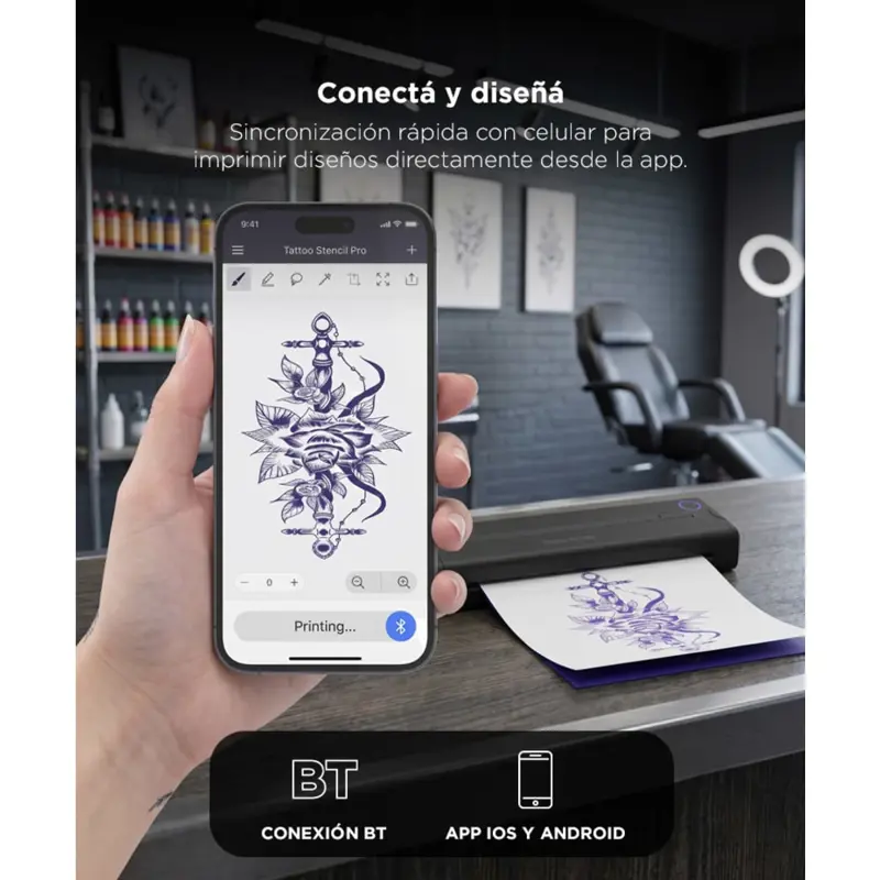 Impresora De Tatuajes Portatil Gadnic Impresion Termica 203 DPI BT Y Cable Bateria 1500 mAh
