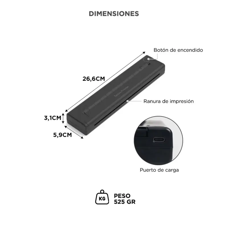 Impresora De Tatuajes Portatil Gadnic Impresion Termica 203 DPI BT Y Cable Bateria 1500 mAh