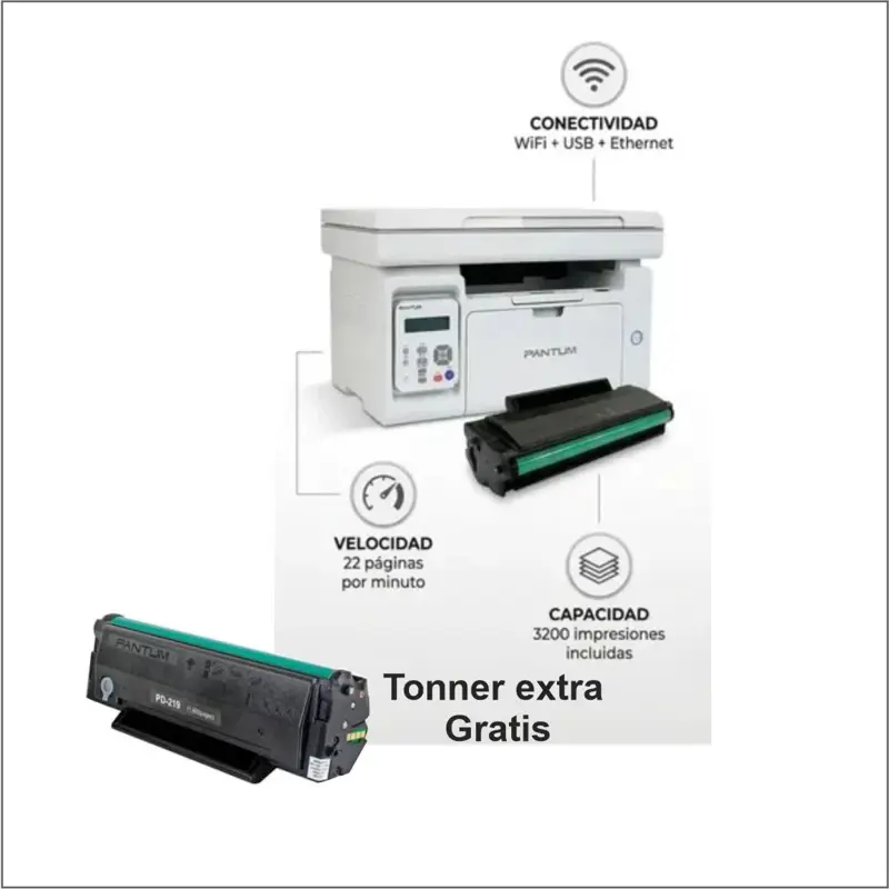 IMPRESORA LASER MULTIFUNCION PANTUM M6509NW WIFI+RJ45 +Tonner Extra de regalo
