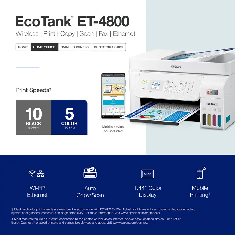 Impresora Multifuncional Epson EcoTank ET 4800 Wi Fi Ethernet Tanque de Tinta