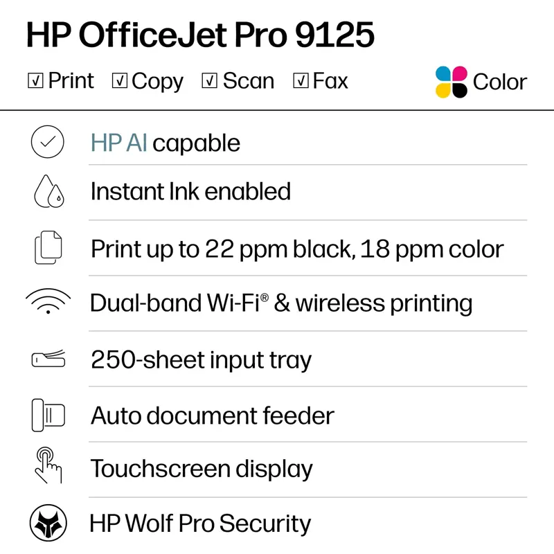 Impresora Multifunción HP OfficeJet Pro 9125 Inkjet Cement