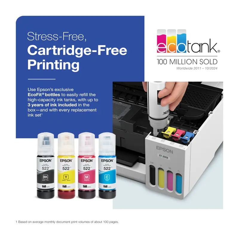 Impresora Multifuncional Epson EcoTank ET 2903 Wi Fi Inyección de Tinta Blanco