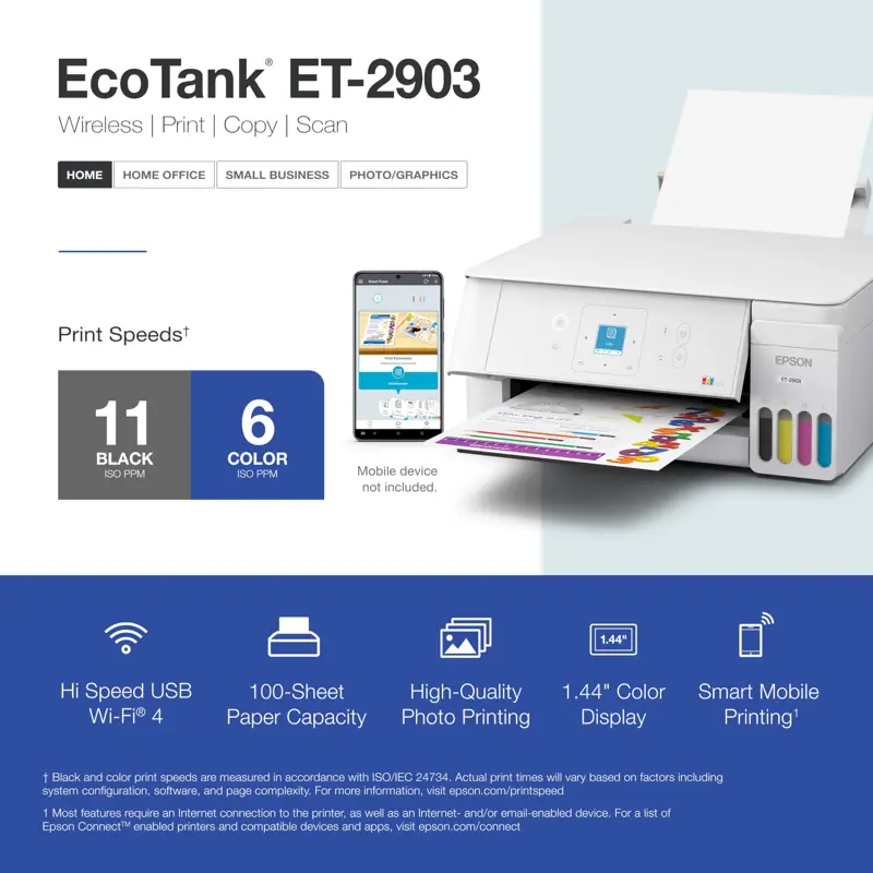 Impresora Multifuncional Epson EcoTank ET 2903 Wi Fi Inyección de Tinta Blanco