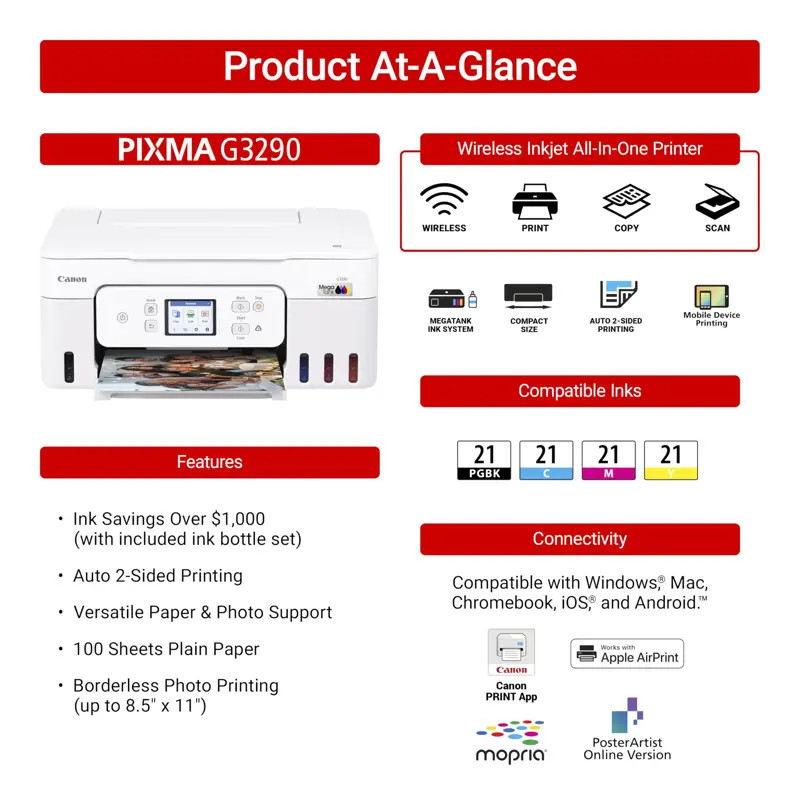 Impresora Canon Megatank G3290 Todo en Uno Inalámbrica