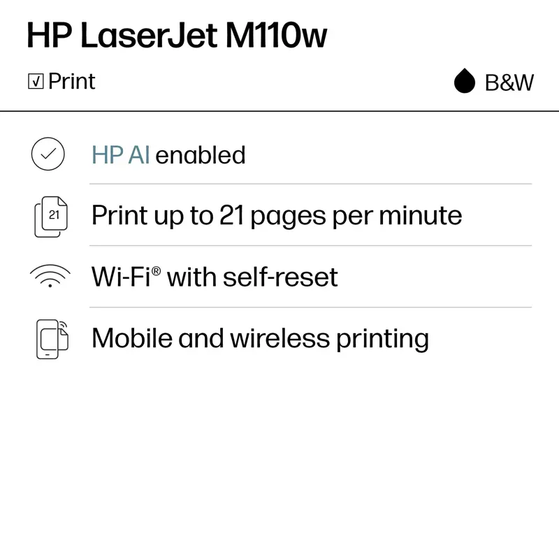 Impresora HP LaserJet M110w Inalámbrica Blanco y Negro HP