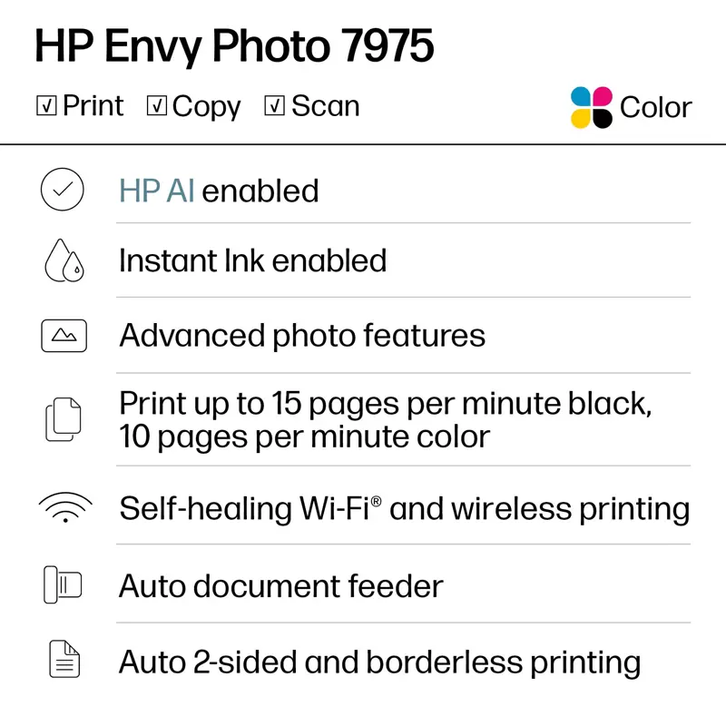Impresora Multifunción HP Envy Photo 7975 B63K3A Wi Fi USB Inyección Térmica