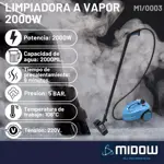 Limpiadora A Vapor Midow 2000w 106° 2 Litros Con Accesorios