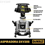 Aspiradora Sopladora Líquidos Polvo Dewalt 20 Litros Dxv20s  Acero inox
