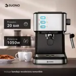 Cafetera SUONO Espresso Maker con Vaporizador de Leche 20 Bar 1.5 L