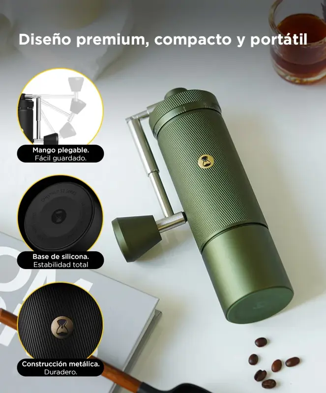 Molinillo de Café Manual Verde TIMEMORE S3 Molienda Ajustable Muela Acero