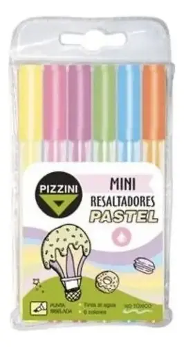 Mini Resaltadores Pastel Pizzini 6 Unid Punta Biselada