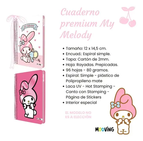 Cuaderno Mooving My Melody Pocket Espiral 50 Hojas My Melody