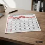 Calendario Medio Oficio Apaisado Rojo 21,5x17,5cm Rome 1/2 Oficio Apaisado Rojo