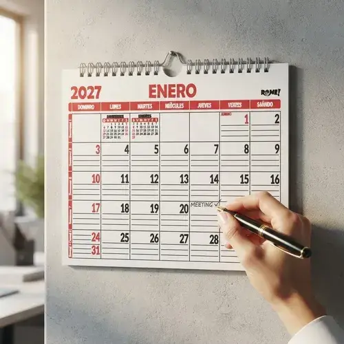 Calendario Medio Oficio Apaisado Rojo 21,5x17,5cm Rome 1/2 Oficio Apaisado Rojo
