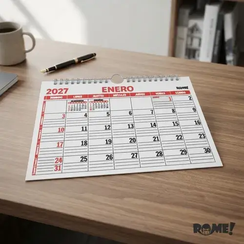 Calendario Medio Oficio Apaisado Rojo 21,5x17,5cm Rome 1/2 Oficio Apaisado Rojo