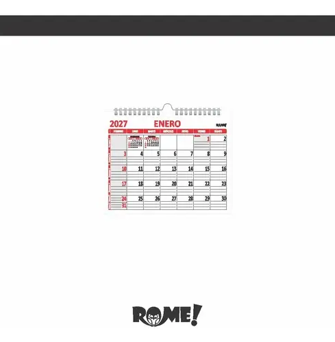 Calendario Medio Oficio Apaisado Rojo 21,5x17,5cm Rome 1/2 Oficio Apaisado Rojo