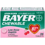 Aspirina Masticable para Niños Bayer 81 mg Sabor Cereza 36 Tabletas