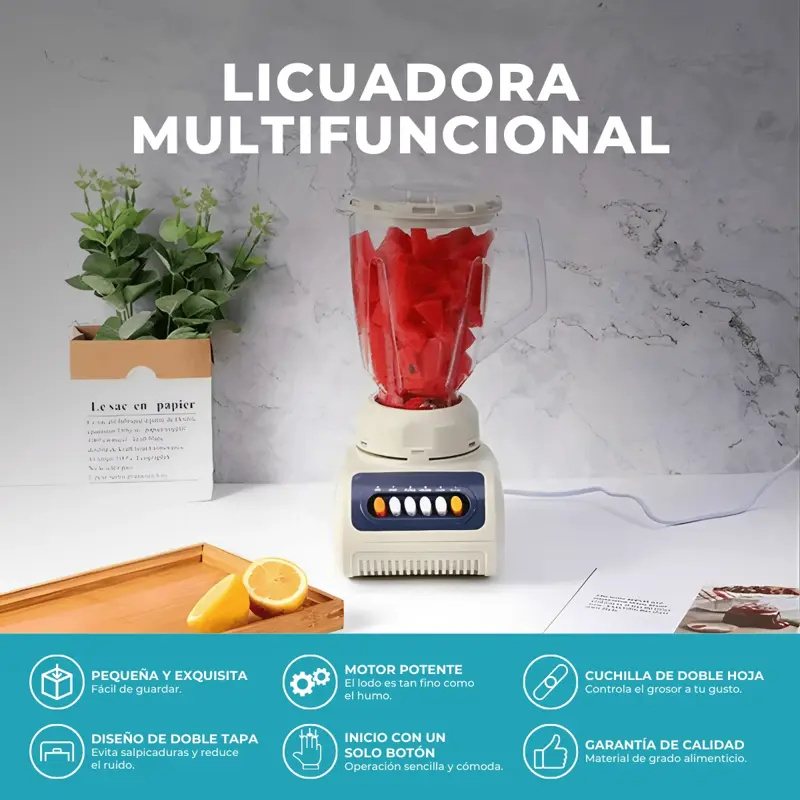 Licuadora y Procesadora 1.5L 500W 4 Velocidades Jarra Plástica