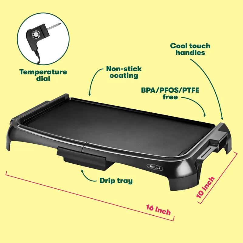 Plancha eléctrica BELLA Smokless Indoor Grill 1200W 10x16cm