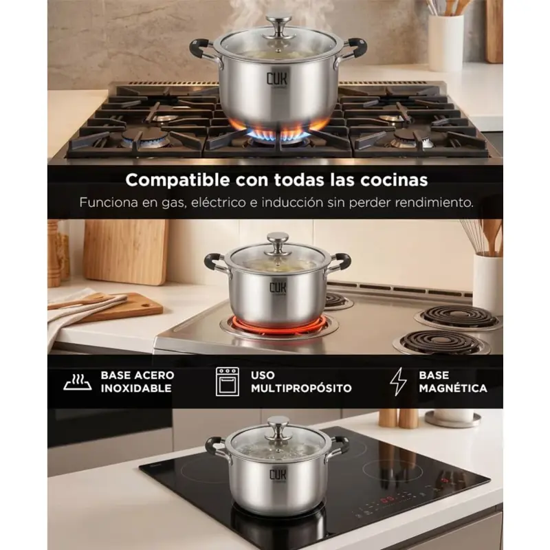 Set De Ollas Gadnic Cocina Acero Inoxidable Tricapa Mango Desmontable