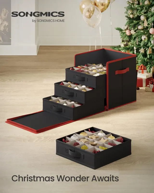 Caja de almacenamiento para adornos navideños SONGMICS URFB037B01 negra