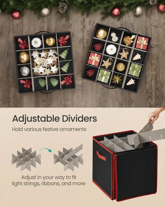 Caja de almacenamiento para adornos navideños SONGMICS URFB037B01 negra