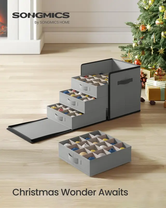 Caja de almacenamiento para adornos navideños SONGMICS URFB037G01, 64 ranuras