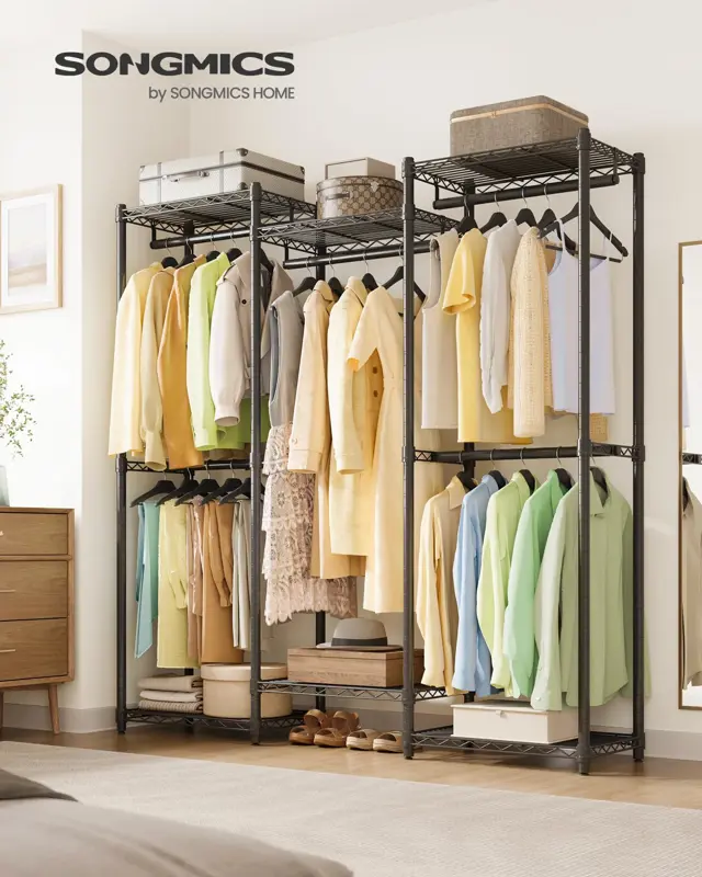 Perchero SONGMICS de 145 cm de ancho con estantes ajustables