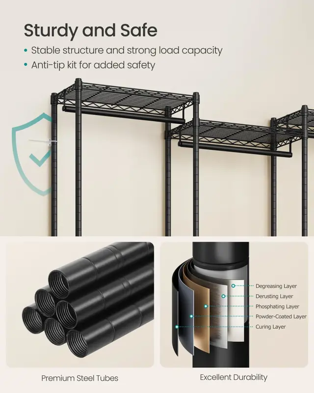 Perchero SONGMICS de 145 cm de ancho con estantes ajustables