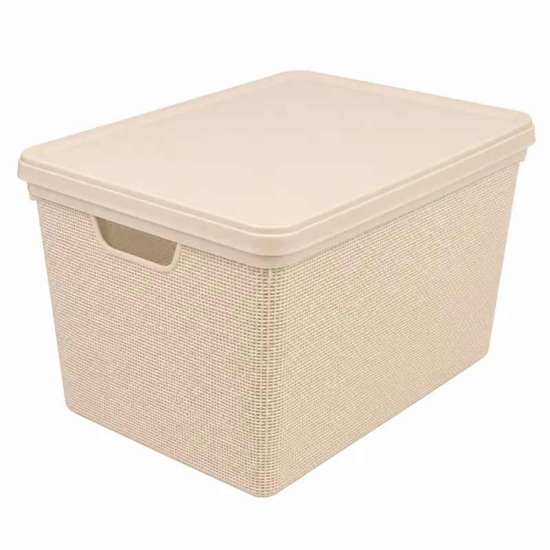 Caja Organizadora de Yute Con Tapa Color Beige de 5L