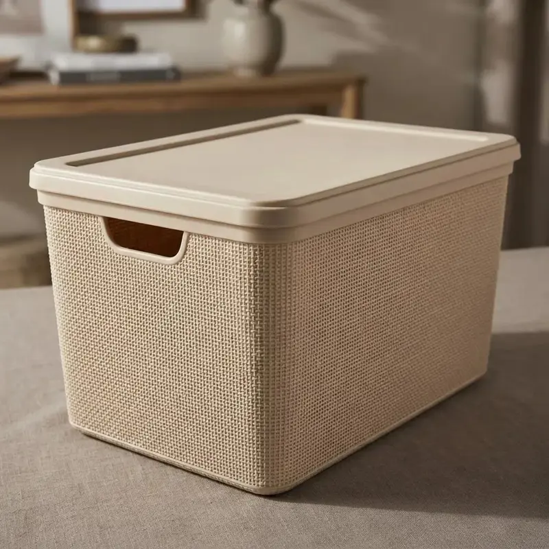 Caja Organizadora de Yute Con Tapa Color Beige de 5L