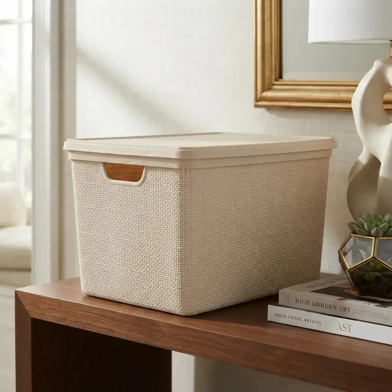 Caja Organizadora de Yute Con Tapa Color Beige de 5L
