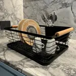 Escurridor Secaplatos Con Bandeja Porta Cubiertos Asa Madera