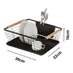 Escurridor Secaplatos Con Bandeja Porta Cubiertos Asa Madera