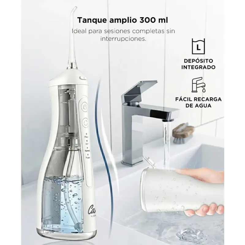 Irrigador Bucal Portátil Negro Care By Gadnic 300ml Recargable 4 Modos de Limpieza