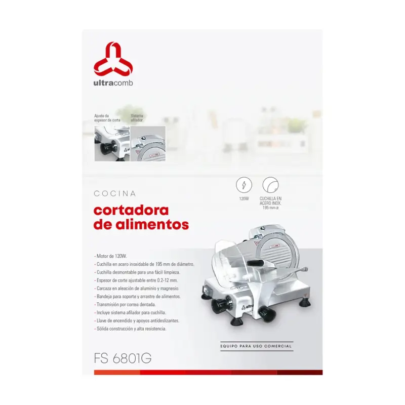 Cortadora De Fiambre Profesional Ultracomb Fs 6801g