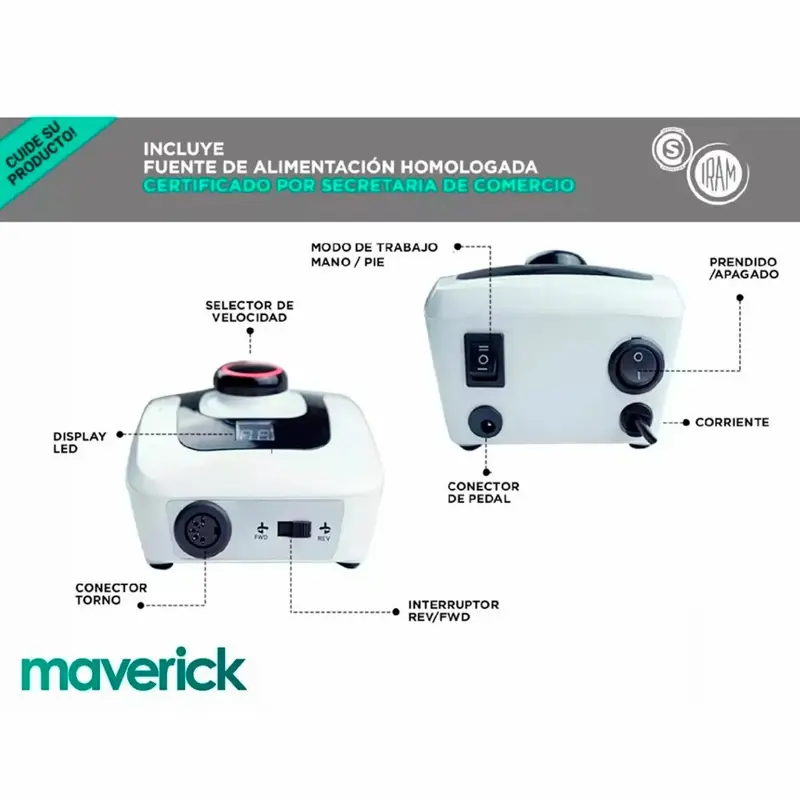 Torno Manicura Profesional Uñas Esculpidas + Pedal Maverick