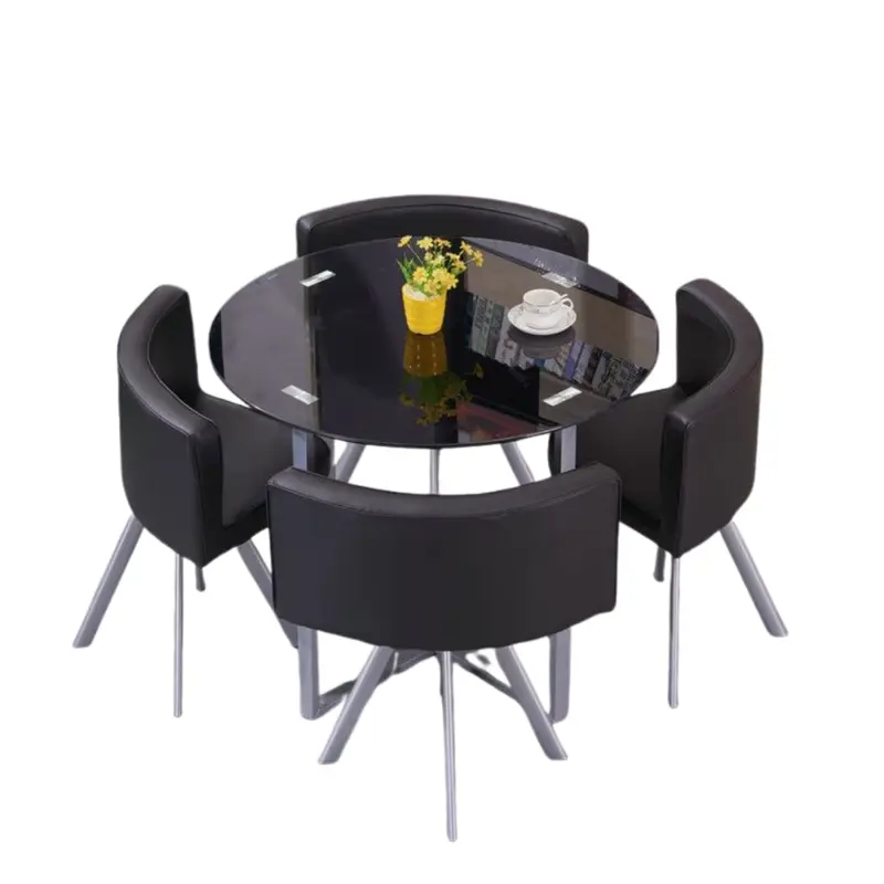 Juego de comedor premium mesa y 4 sillas modernas Skyhome Negro Vidrio