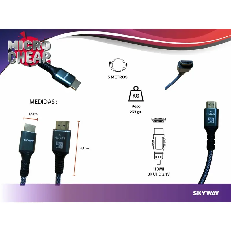 Cable HDMI 2.1 8K Mallado + Premium 48gbps 60hz Ultrahd