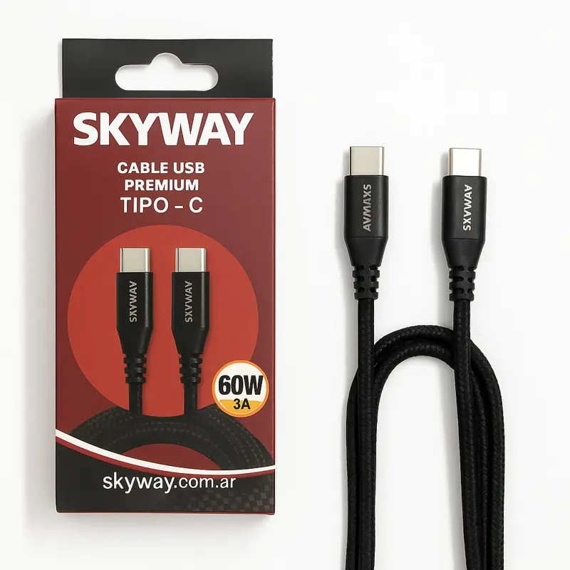 Cable Tipo C Tipo C | 3 Amper Mallado + Fichas Metalicas