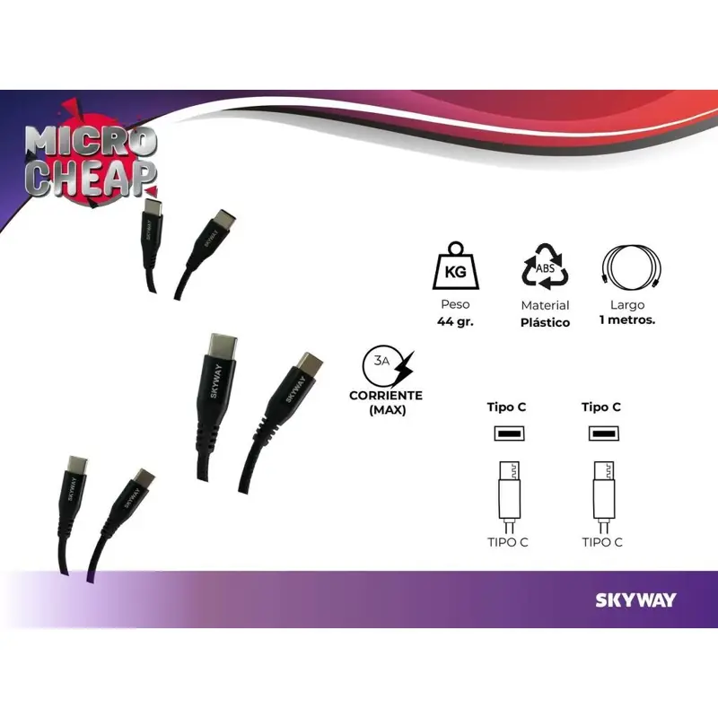 Cable Tipo C Tipo C | 3 Amper Mallado + Fichas Metalicas