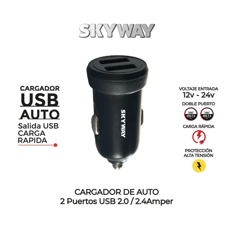 Cargador de Auto 2 Salidas 2.0 2.4a | Skyway