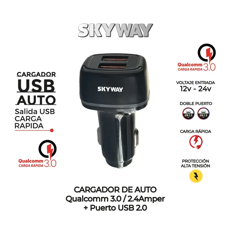 Cargador de Auto 2 Salidas ( Qc3.0+usb2.0) 2.4a 6056