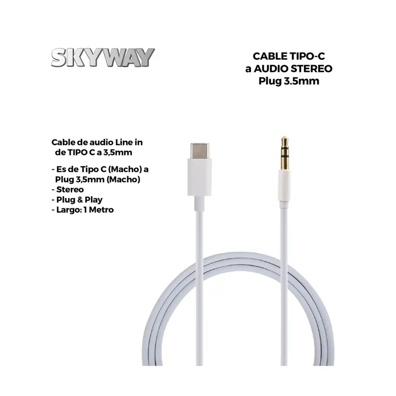 Cable de Audio Tipo C a 3,5mm Macho a Macho Stereo 1
