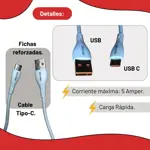 Cable Tipo C | 5 Amper Maxima Potencia | Datos - Carga
