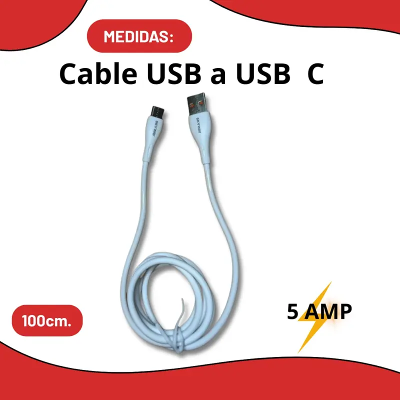Cable Tipo C | 5 Amper Maxima Potencia | Datos Carga